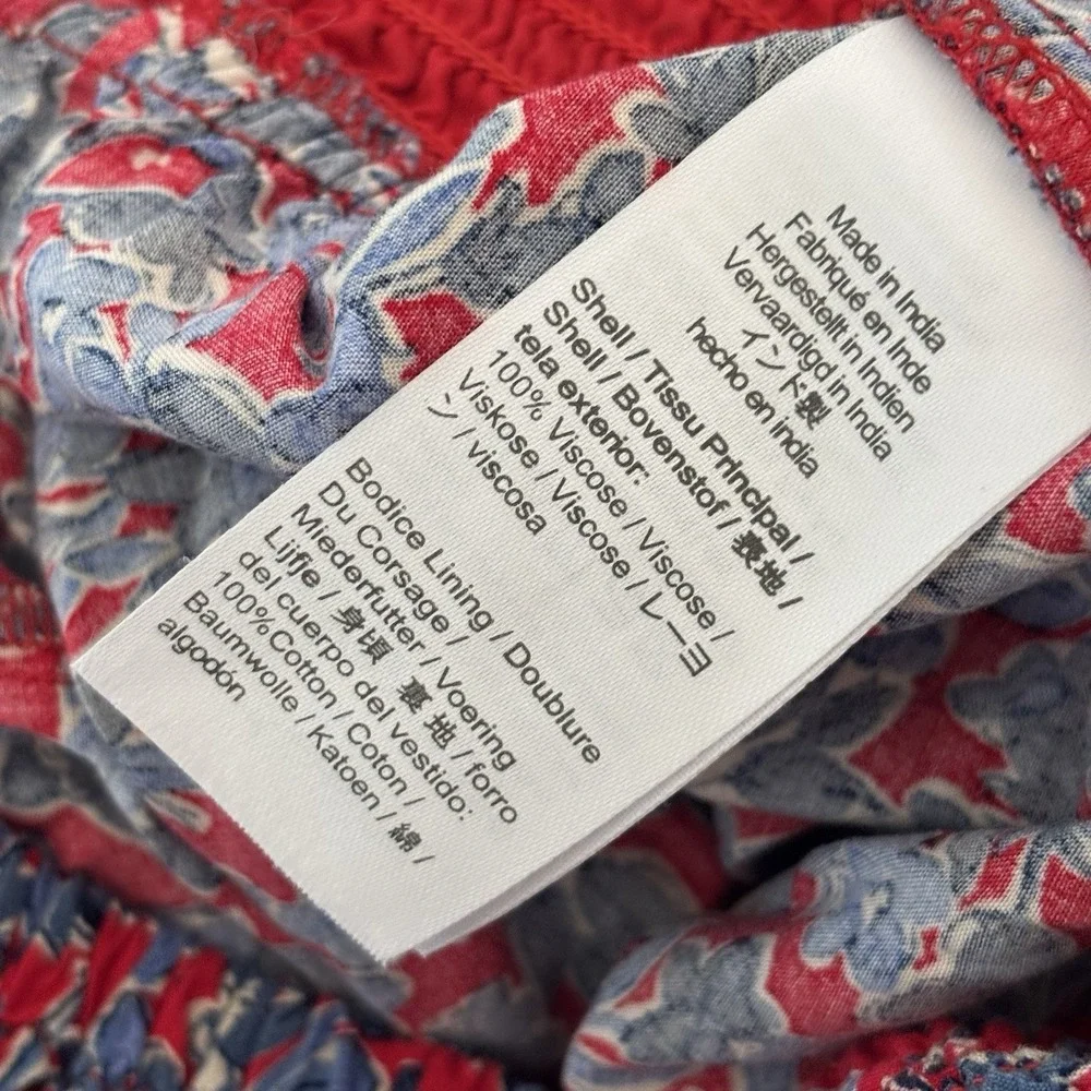 Crewcuts Girls 10 Red Blue Floral Jumpsuit Puff Sleeve Smocked Preppy‎ School